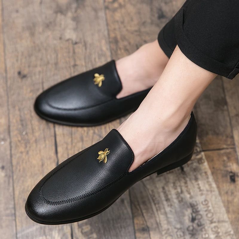 Men's Premium Black Bee Loafer | Luxury Slip-On Formal Shoes