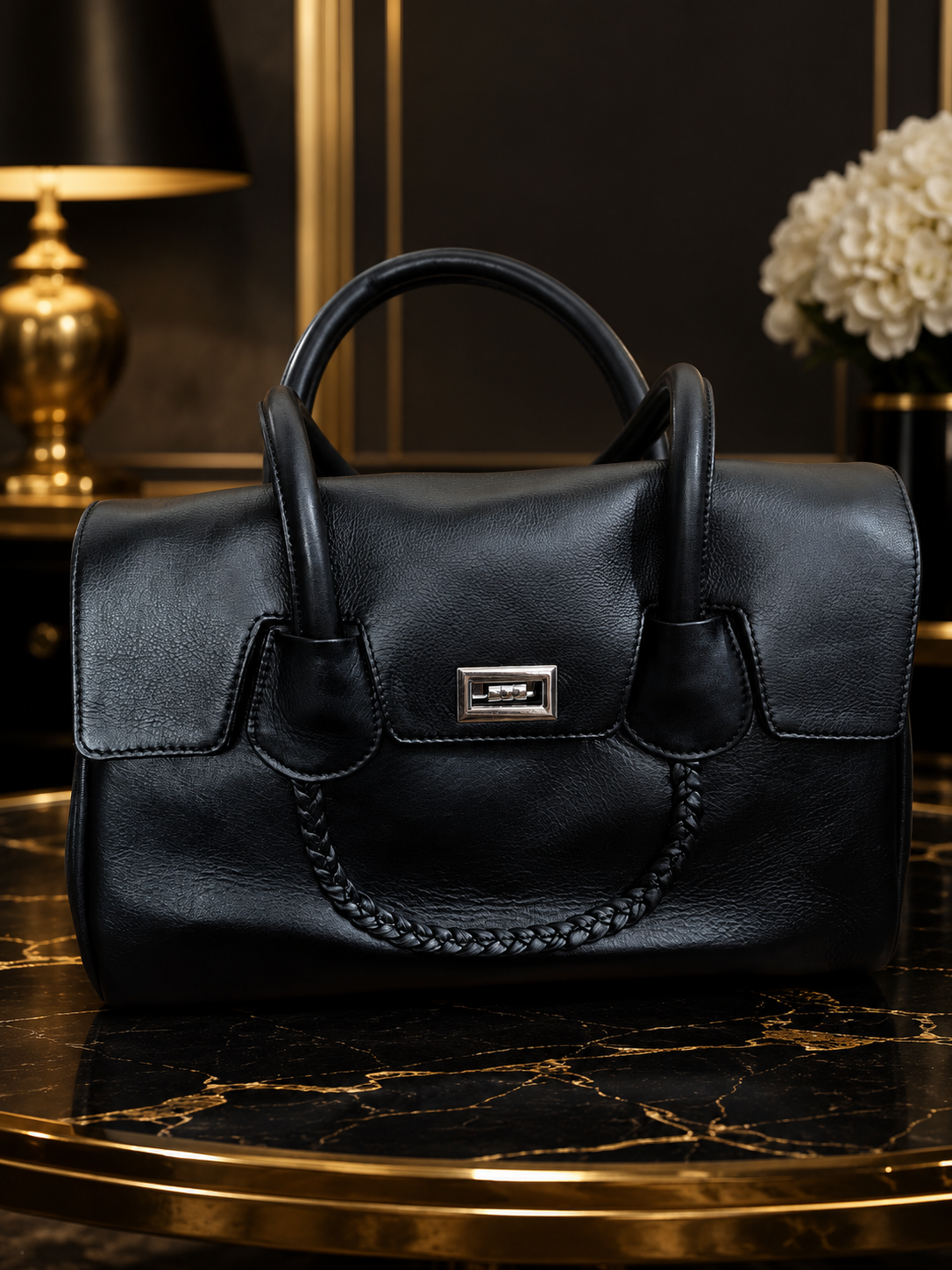 Norlux Premium Black Leather Handbag