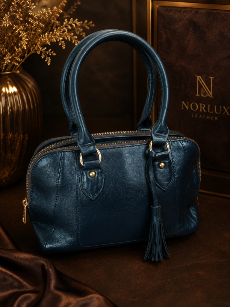 Norlux Women's Premium Genuine Leather Handbag – Midnight Blue
